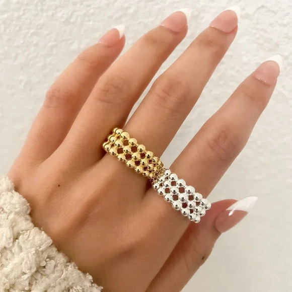 925 Sterling Silver Minimalist Bead Ring Layer Ring Band Silver or Gold Ring - Picture 2 of 10